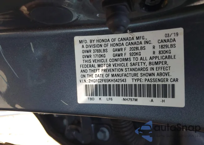 2HGFC2F65KH542543: 39718041