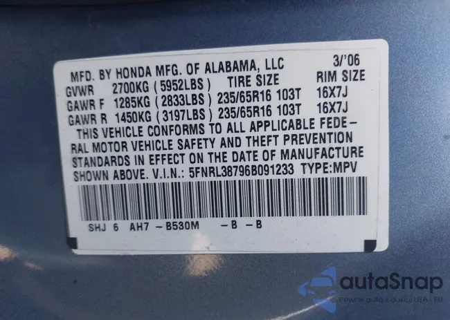 5FNRL38796B091233: 39718228