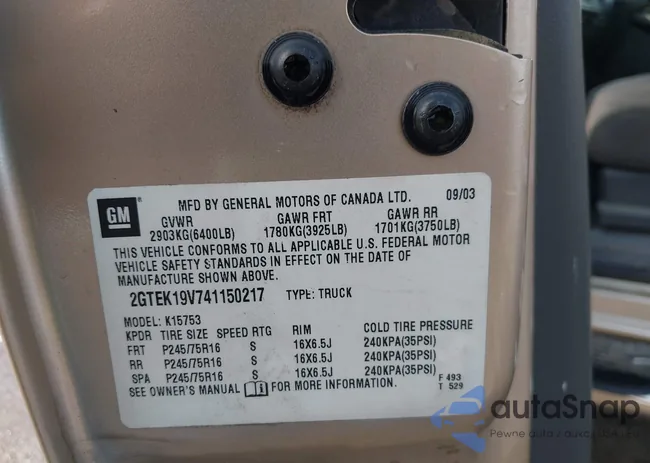 2GTEK19V741150217: 39718627