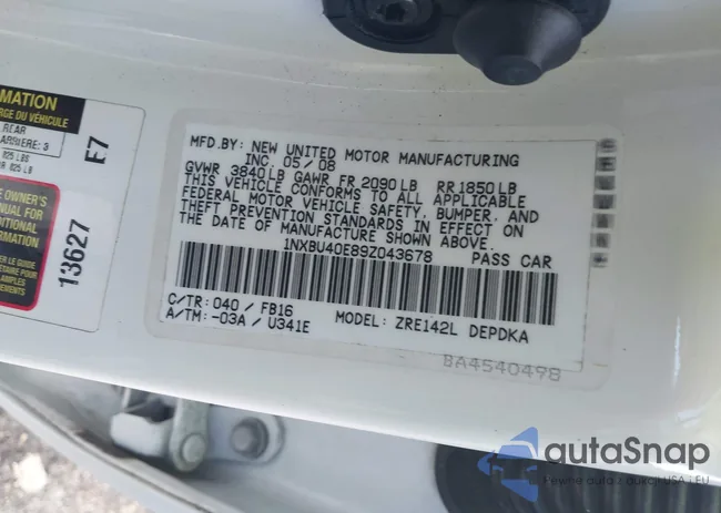 1NXBU40E89Z043678: 39720013