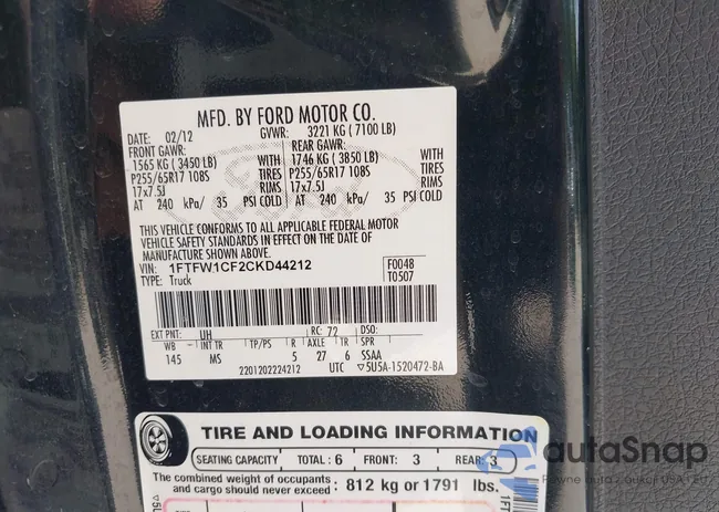 1FTFW1CF2CKD44212: 39730197