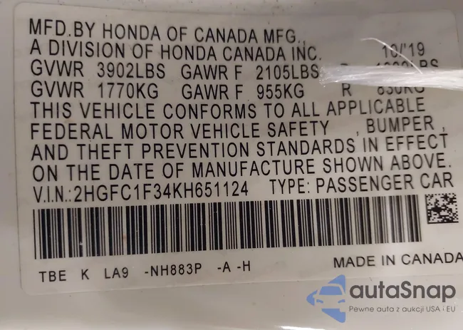 2HGFC1F34KH651124: 39734469