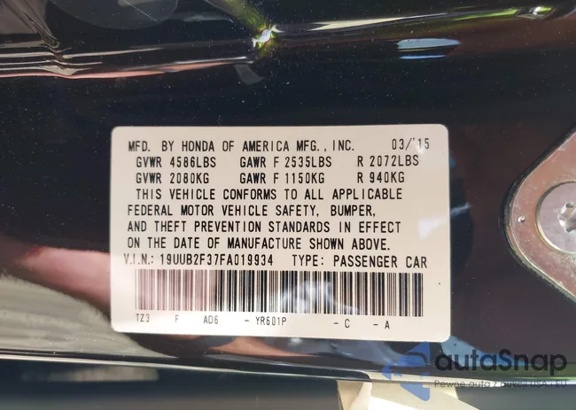 19UUB2F37FA019934: 39760266