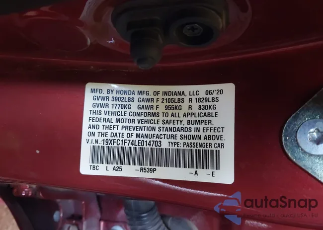 19XFC1F74LE014703: 39781589