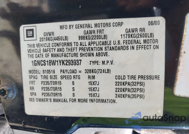 1GNCS18W1YK293937: 39781653