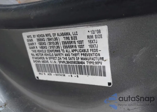 5FNRL38429B038464: 39791666