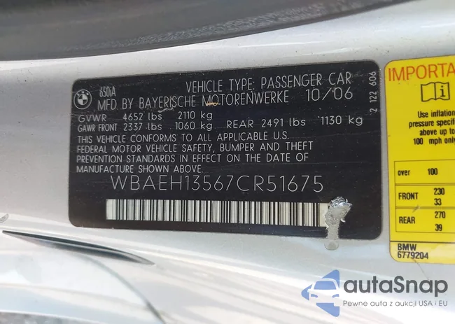 WBAEH13567CR51675: 39795184