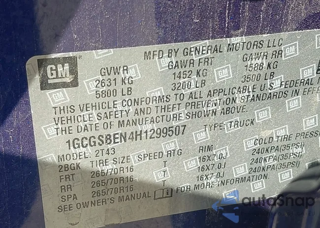 1GCGSBEN4H1299507: 39795264