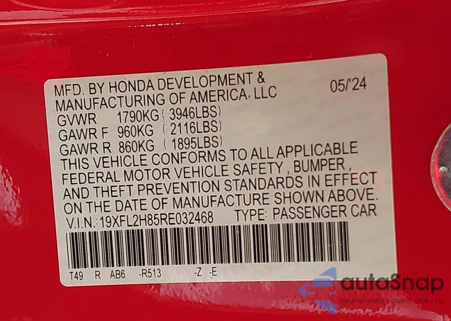 19XFL2H85RE032468: 39796470