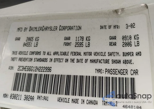 2C3HE66G12H222996: 39798930