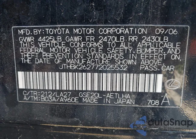 JTHBK262772025532: 39799363