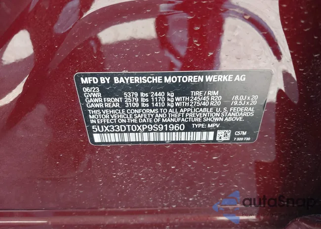 5UX33DT0XP9S91960: 39801680