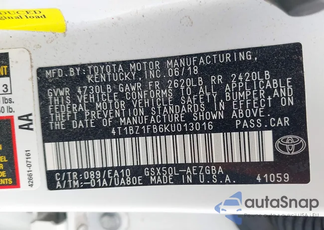 4T1BZ1FB6KU013016: 39804243