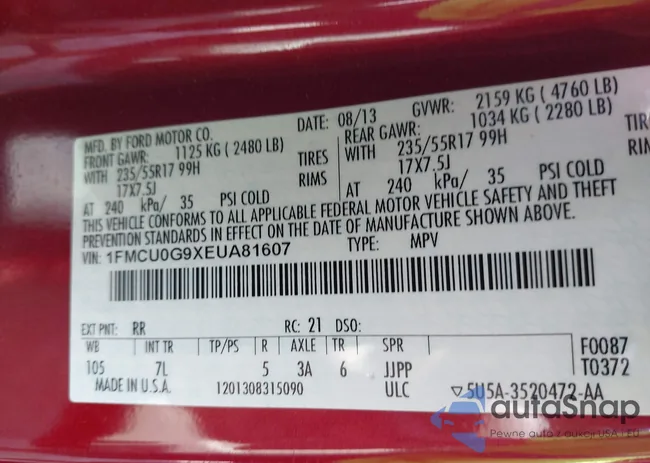 1FMCU0G9XEUA81607: 39806802