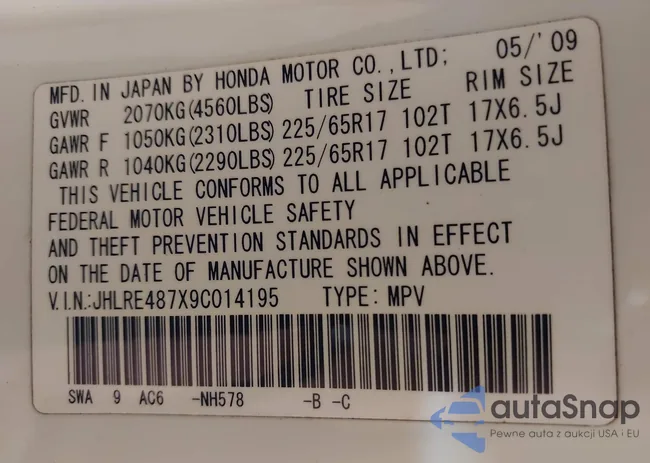 JHLRE487X9C014195: 39807299