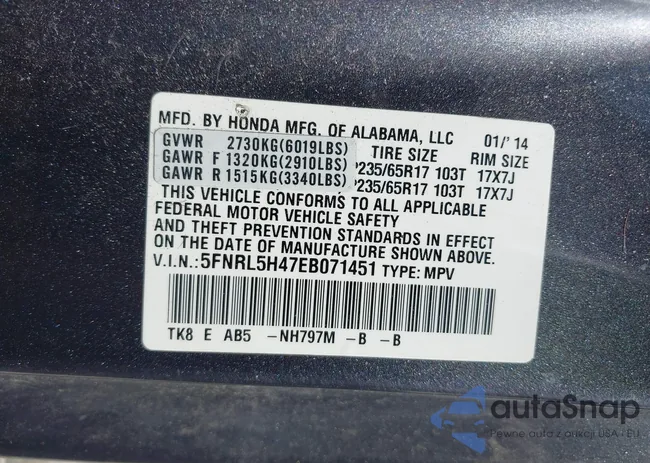 5FNRL5H47EB071451: 39814899