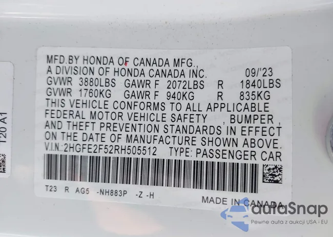 2HGFE2F52RH505512: 39819920