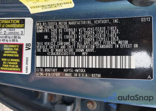 4T3BA3BB5CU031119: 39820747