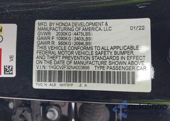 1HGCV2F32NA003898: 39824326