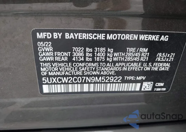 5UXCW2C07N9M52922: 39826585