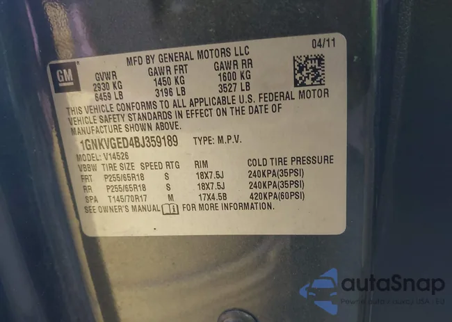 1GNKVGED4BJ359189: 39833340