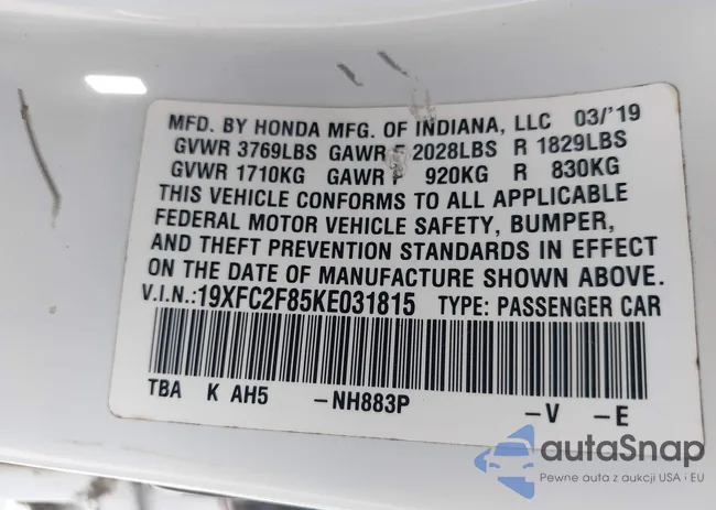 19XFC2F85KE031815: 39853858