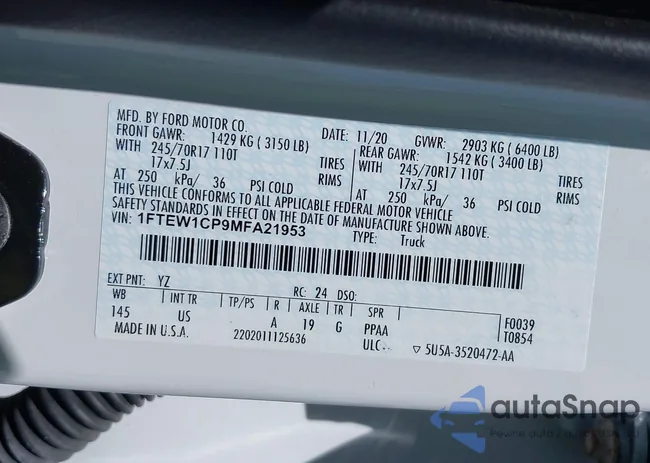 1FTEW1CP9MFA21953: 39876239