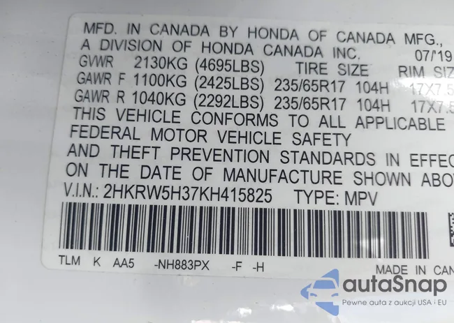 2HKRW5H37KH415825: 39888382