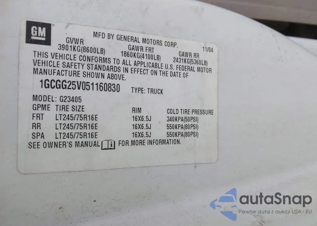 1GCGG25V051160830: 39889623