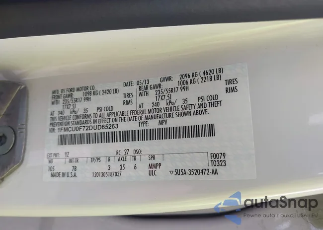 1FMCU0F72DUD65263: 39890599