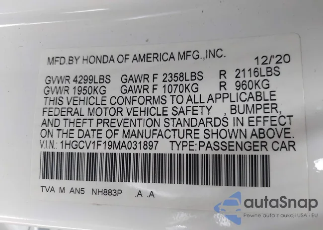 1HGCV1F19MA031897: 39895395