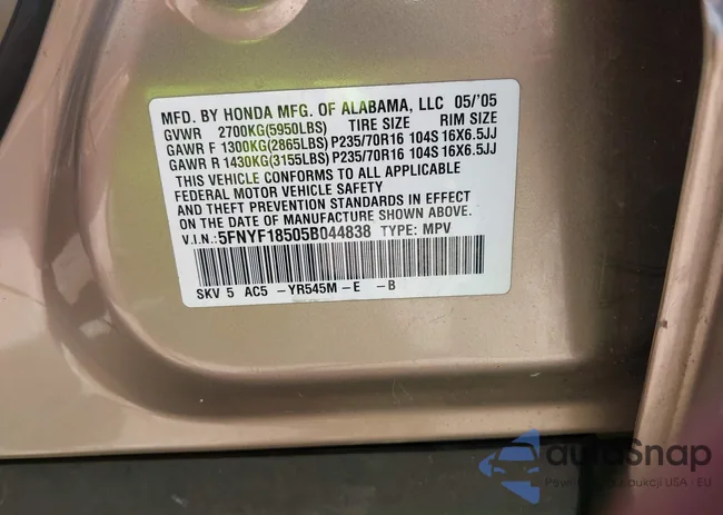 5FNYF18505B044838: 39898053