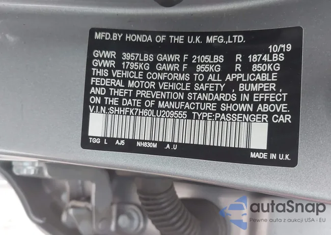 SHHFK7H60LU209555: 39902725