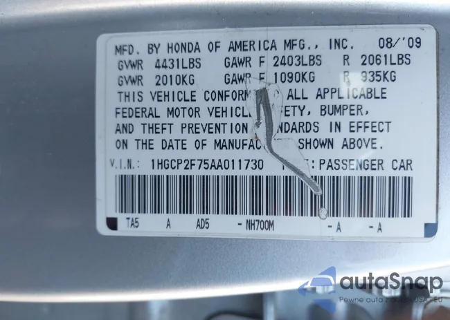 1HGCP2F75AA011730: 39912134