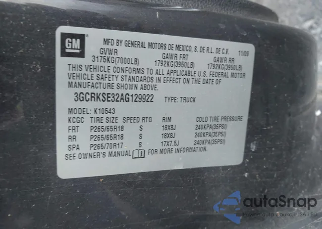 3GCRKSE32AG129922: 40910846