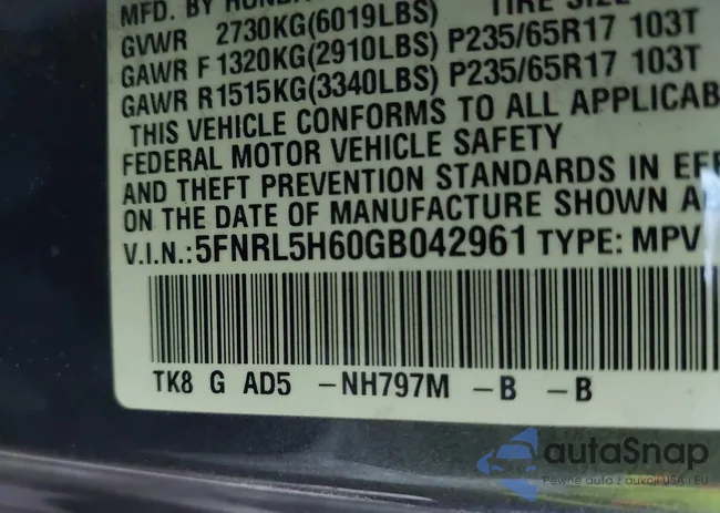 5FNRL5H60GB042961: 40912948