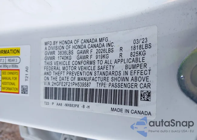 2HGFE2F21PH539587: 40912598