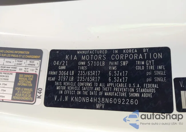 KNDNB4H38N6092260: 40920112