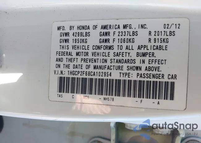 1HGCP2F68CA102954: 40920828