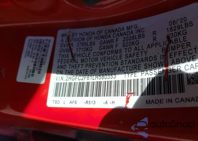 2HGFC2F61LH580353: 40920443