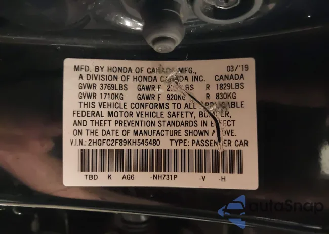 2HGFC2F89KH545480: 40924873