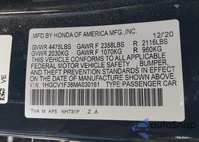 1HGCV1F38MA030161: 40925603