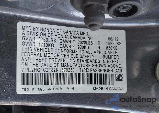 2HGFC2F82KH570253: 40926703