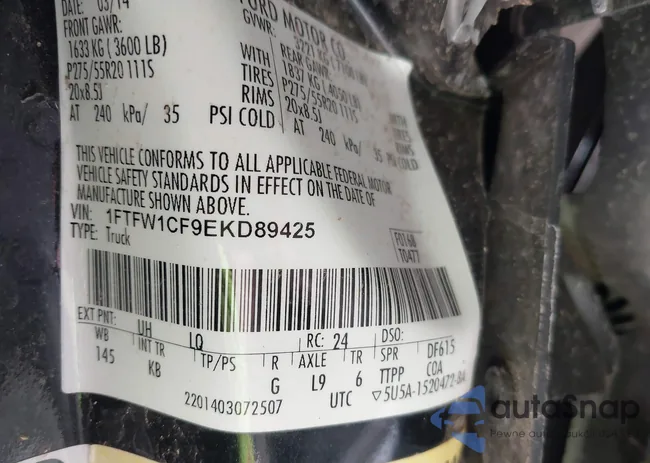 1FTFW1CF9EKD89425: 40926874