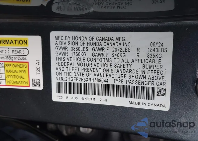 2HGFE2F5XRH589644: 40931774