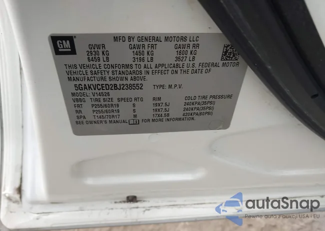 5GAKVCED2BJ238552: 40931828