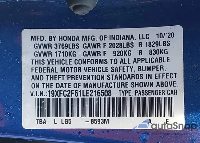 19XFC2F61LE216508: 40940079