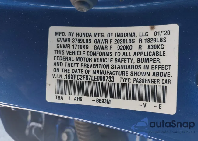 19XFC2F87LE008733: 40939261