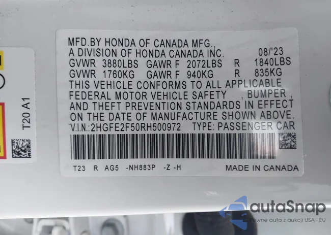 2HGFE2F50RH500972: 40943310