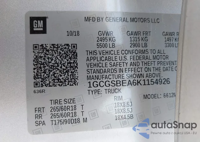 1GCGSBEA6K1154926: 40944891